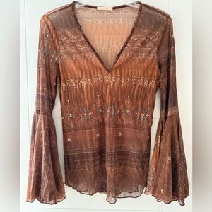 Forever 21 Brown Sheer Boho Blouse